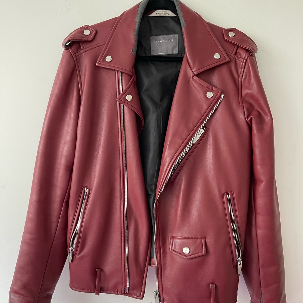 Men’s Red Leather Jacket (Zara)